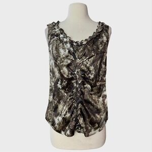 Vintage y2k Adrienne Vittadini Sleeveless Blouse Abstract Mossy Satin Career Top
